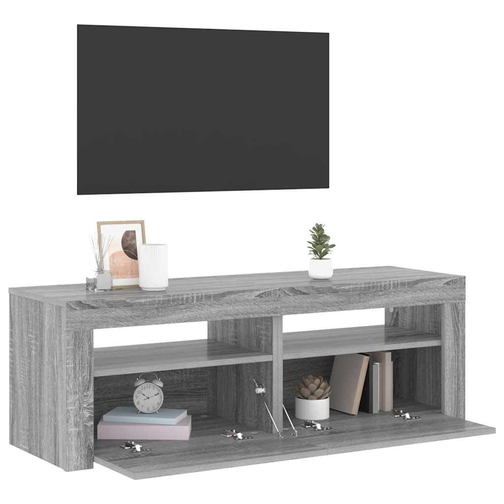 Televizoriaus spintelė su LED, pilka ąžuolo, 120x35x40cm