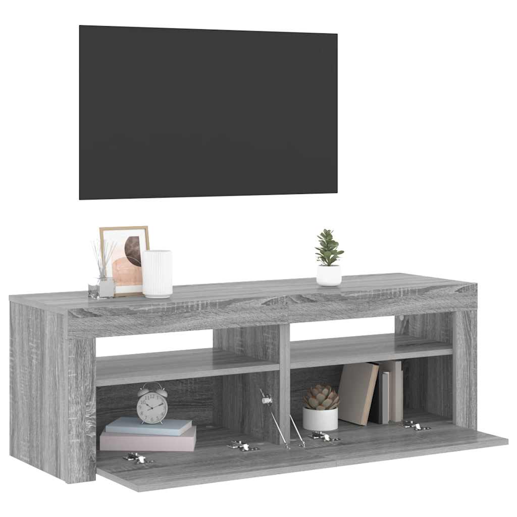 TV skapītis ar LED, pelēks ozols, 120x35x40cm