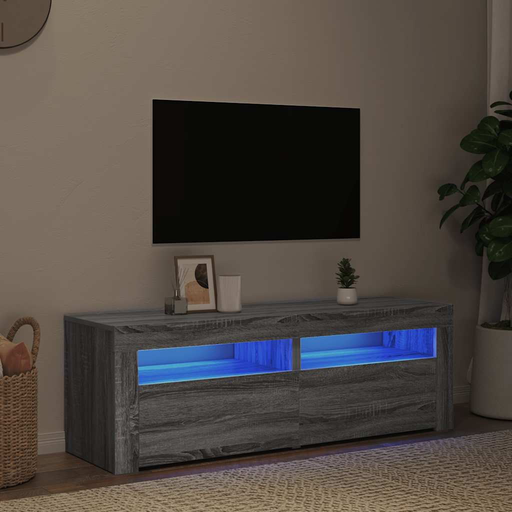 TV skapītis ar LED, pelēks ozols, 120x35x40cm