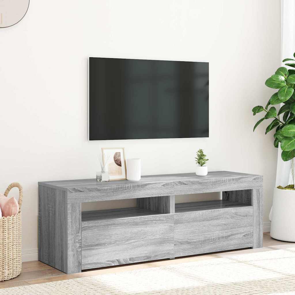 TV skapītis ar LED, pelēks ozols, 120x35x40cm