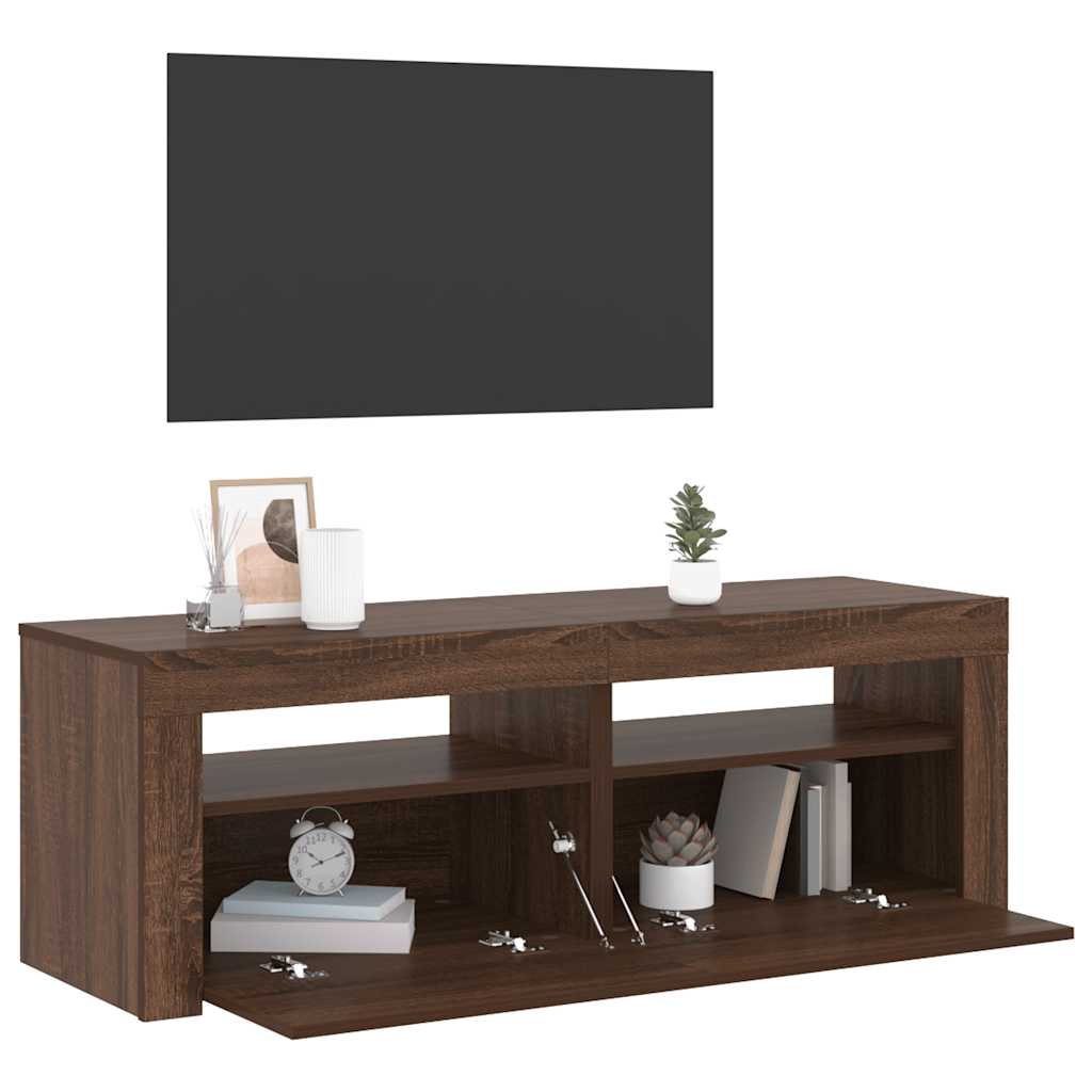 Televizoriaus spintelė su LED, ruda ąžuolo, 120x35x40cm