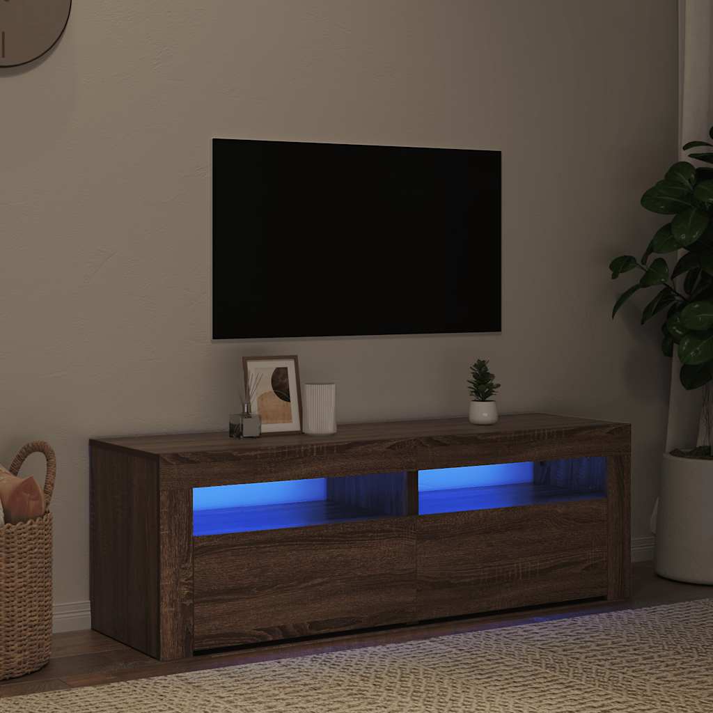 Televizoriaus spintelė su LED, ruda ąžuolo, 120x35x40cm