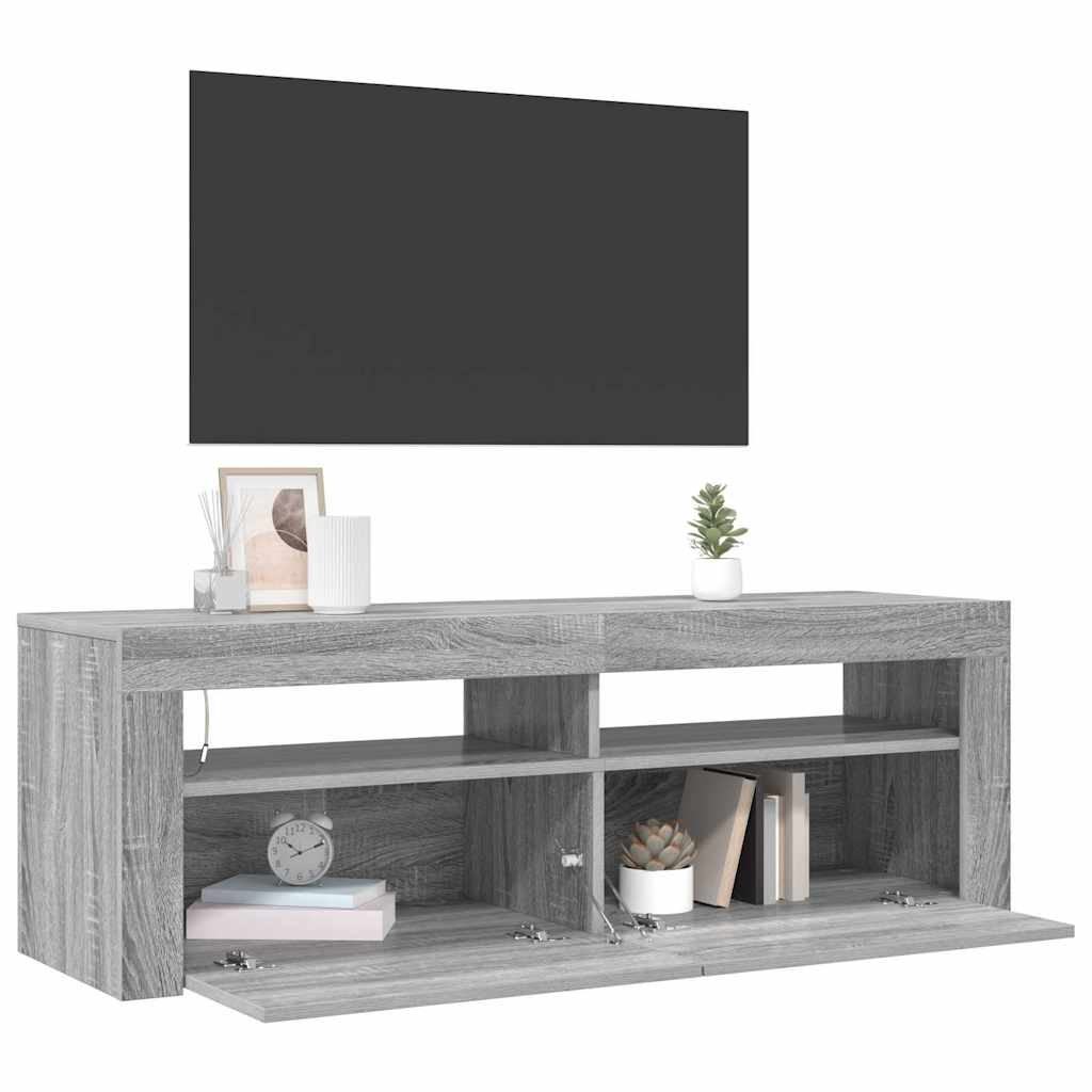 TV cabinet with LED, grey oak, 120x35x40cm
