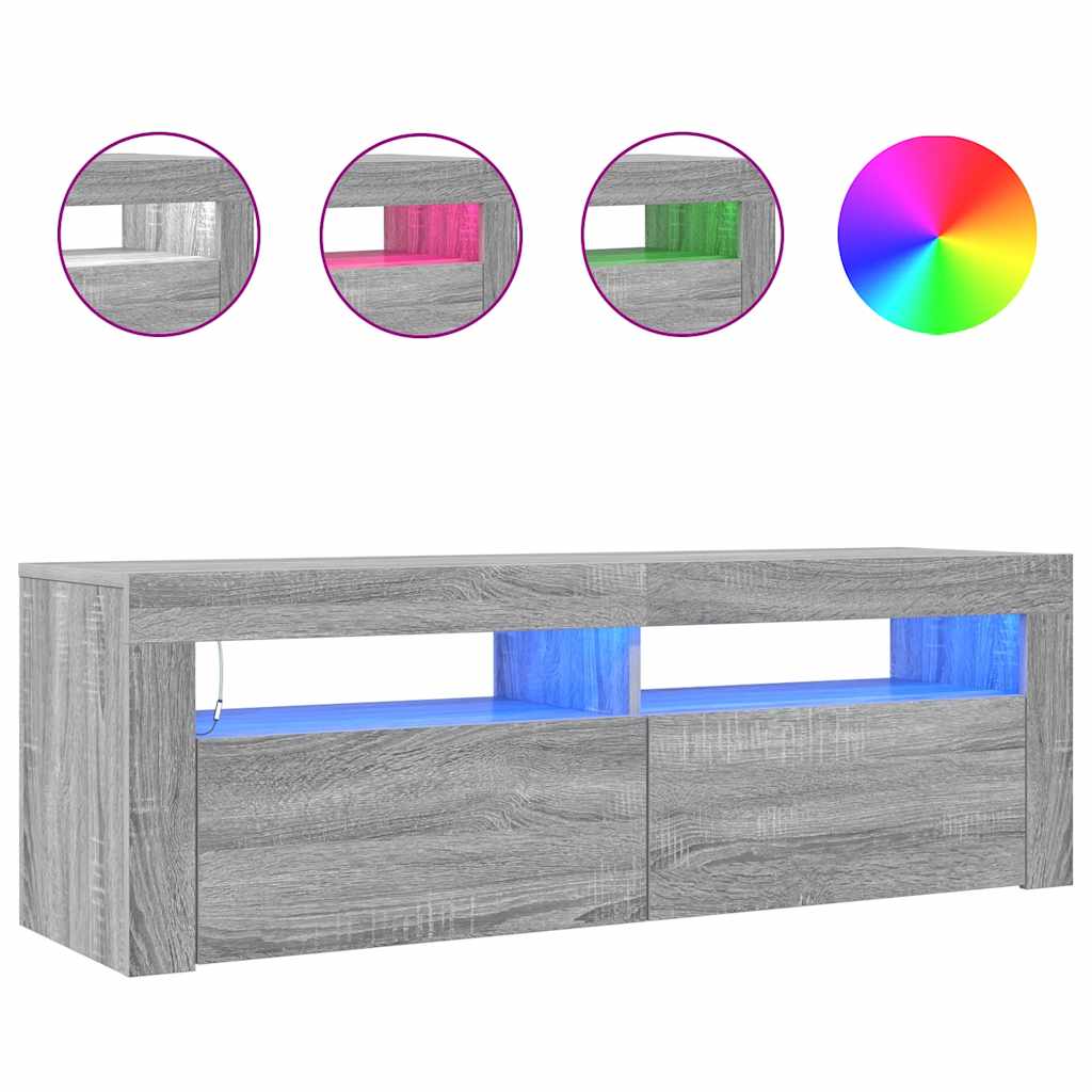 TV cabinet with LED, grey oak, 120x35x40cm