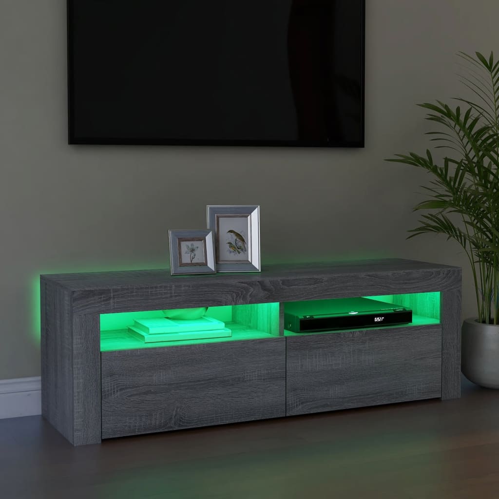 TV cabinet with LED, grey oak, 120x35x40cm