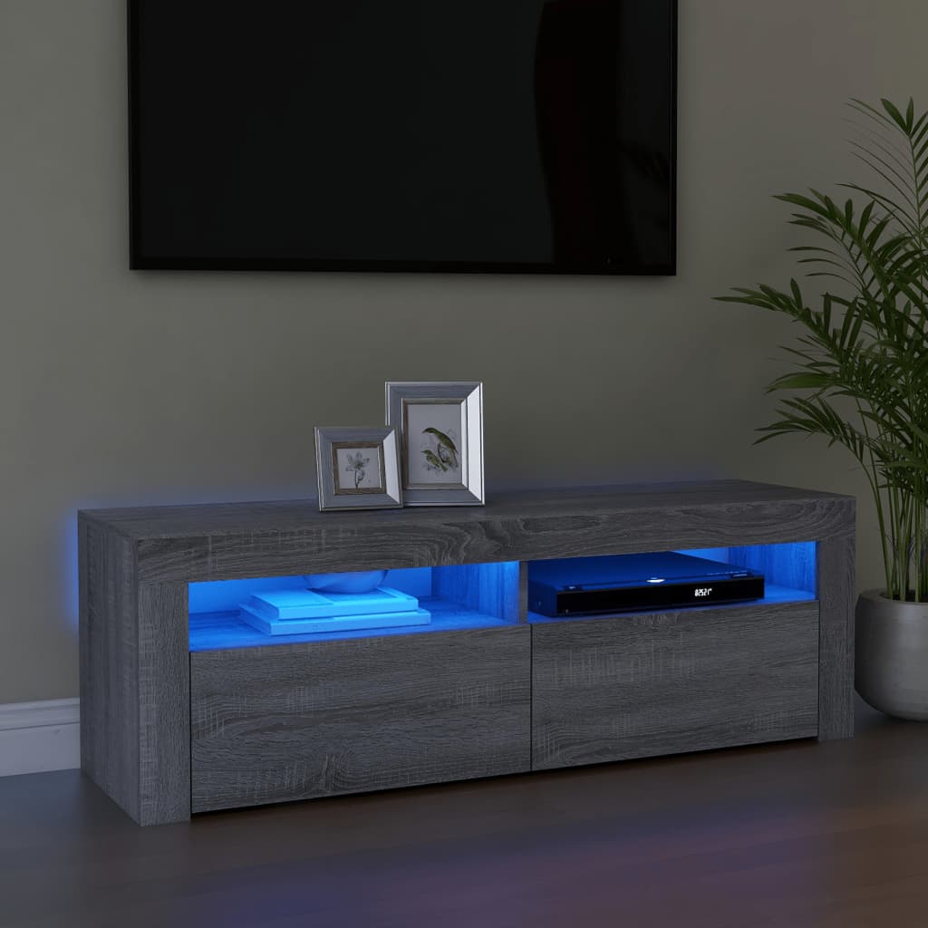 TV cabinet with LED, grey oak, 120x35x40cm
