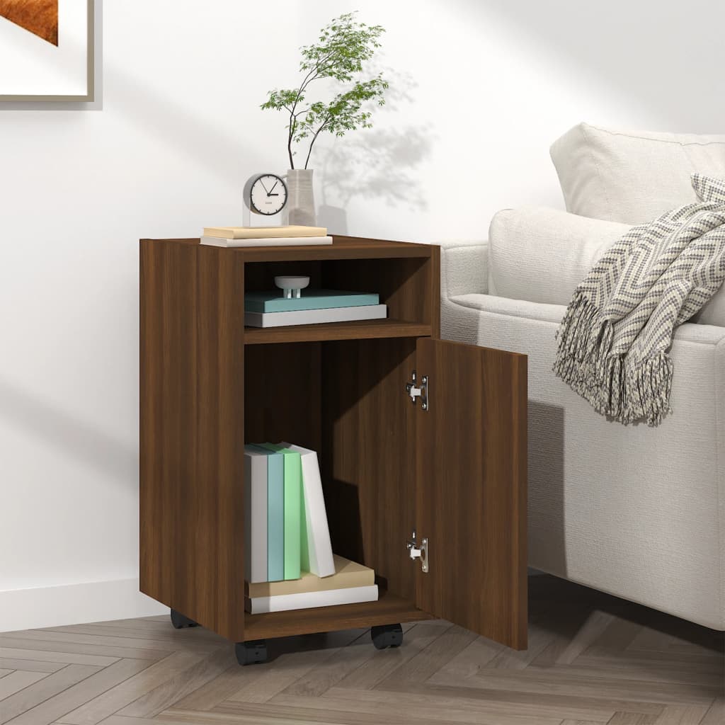 Side cabinet with castors, brown, 33x38x60cm, wood