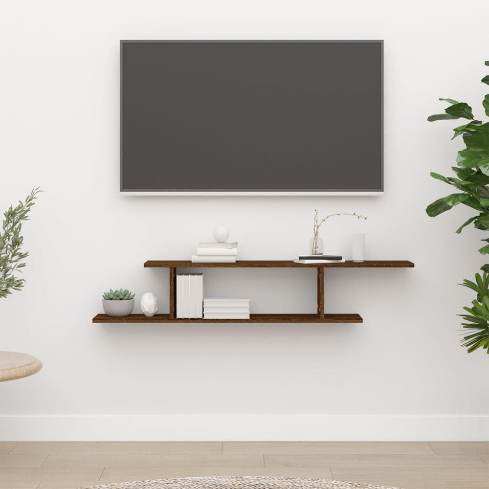 Sieninė TV lentyna, ruda ąžuolo, 125x18x23cm, apdirbta mediena