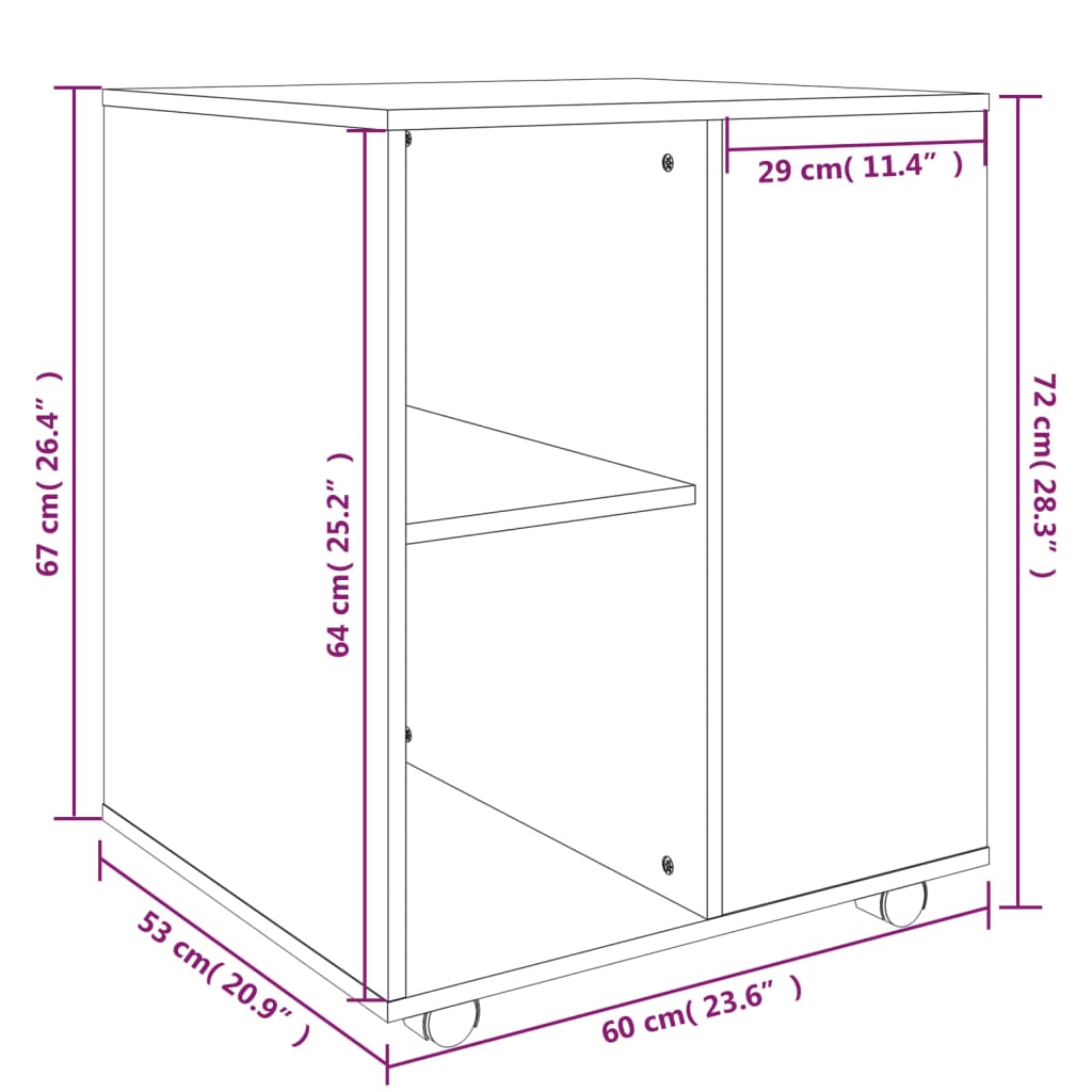 Cabinet with castors, smoky oak, 60x53x72cm, wood