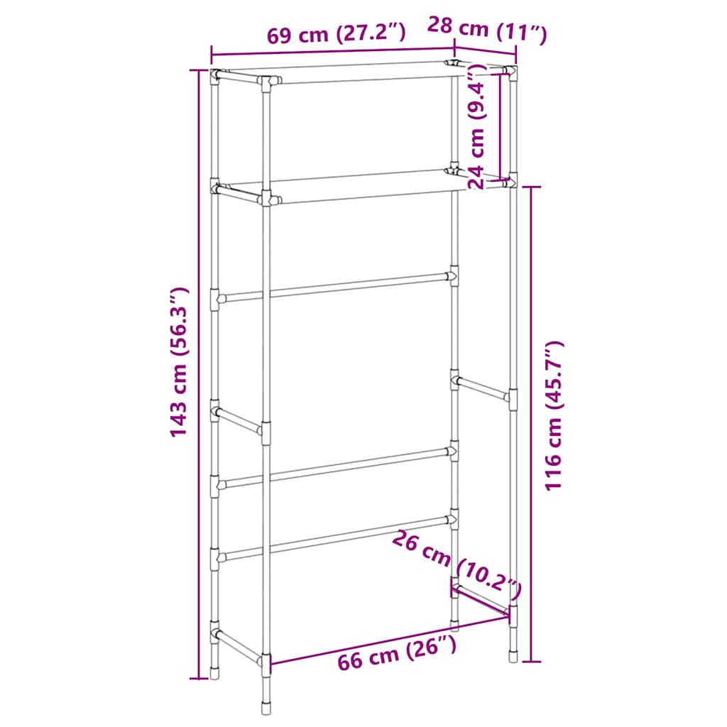 Shelf above washing machine, black, 69x28x143cm, iron