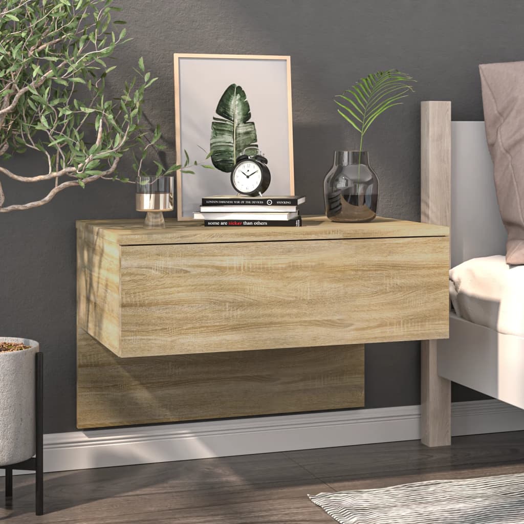 Wall-mounted bedside tables, 2 pcs., oak