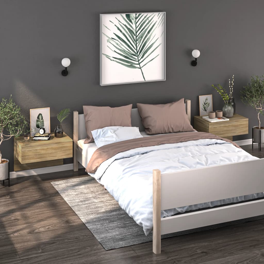 Wall-mounted bedside tables, 2 pcs., oak