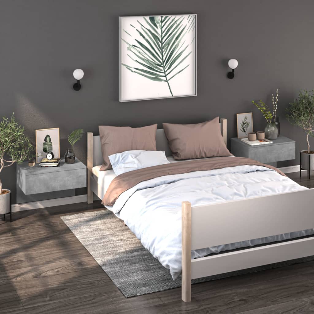Wall-mounted bedside table, concrete grey