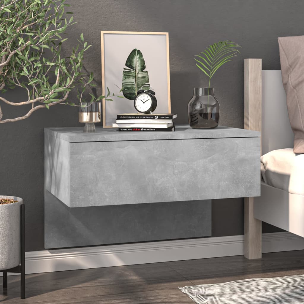 Wall-mounted bedside table, concrete grey