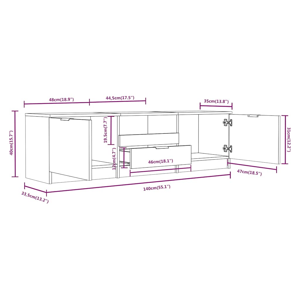 TV cabinet, grey, 140x35x40cm, engineered wood