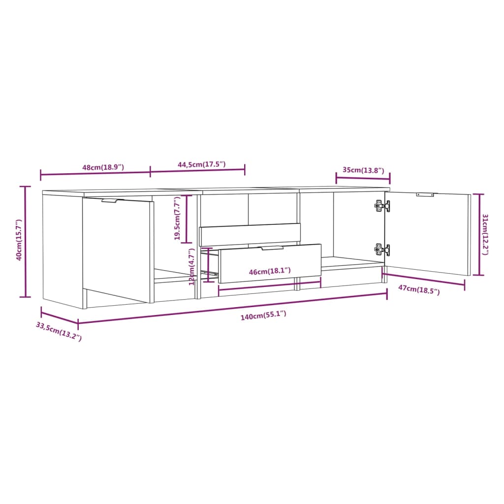 TV cabinet, grey, 140x35x40cm, engineered wood