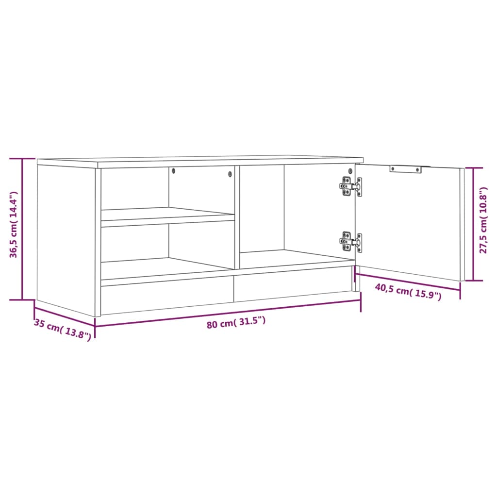Televizoriaus spintelės, 2vnt., pilkos, 80x35x36,5cm, mediena