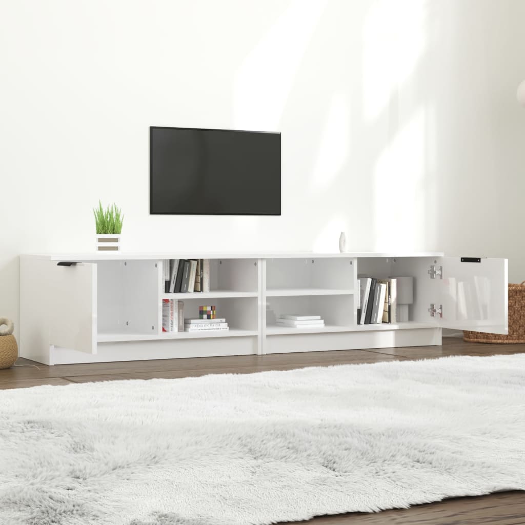 TV spintelės, 2vnt., baltos, 80x35x36,5cm, mediena, blizgios