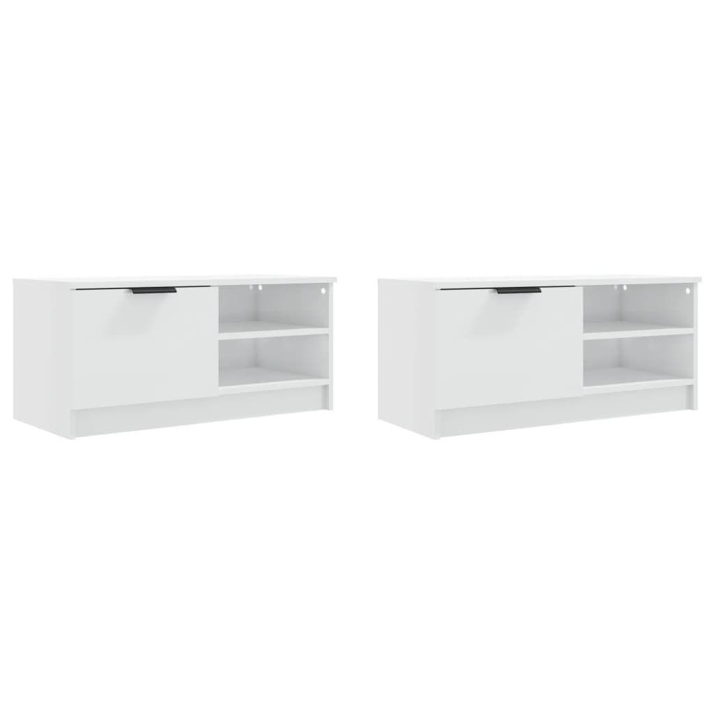 TV spintelės, 2vnt., baltos, 80x35x36,5cm, mediena, blizgios