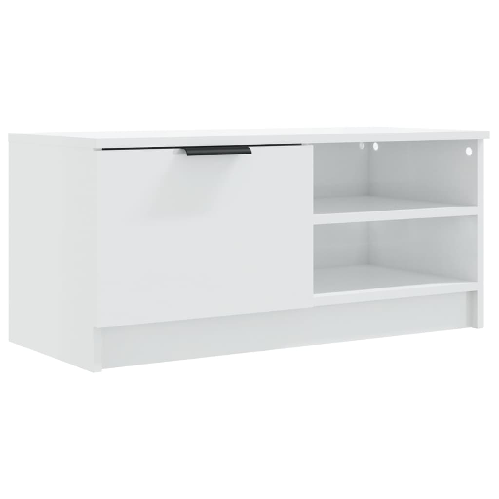 TV spintelės, 2vnt., baltos, 80x35x36,5cm, mediena, blizgios