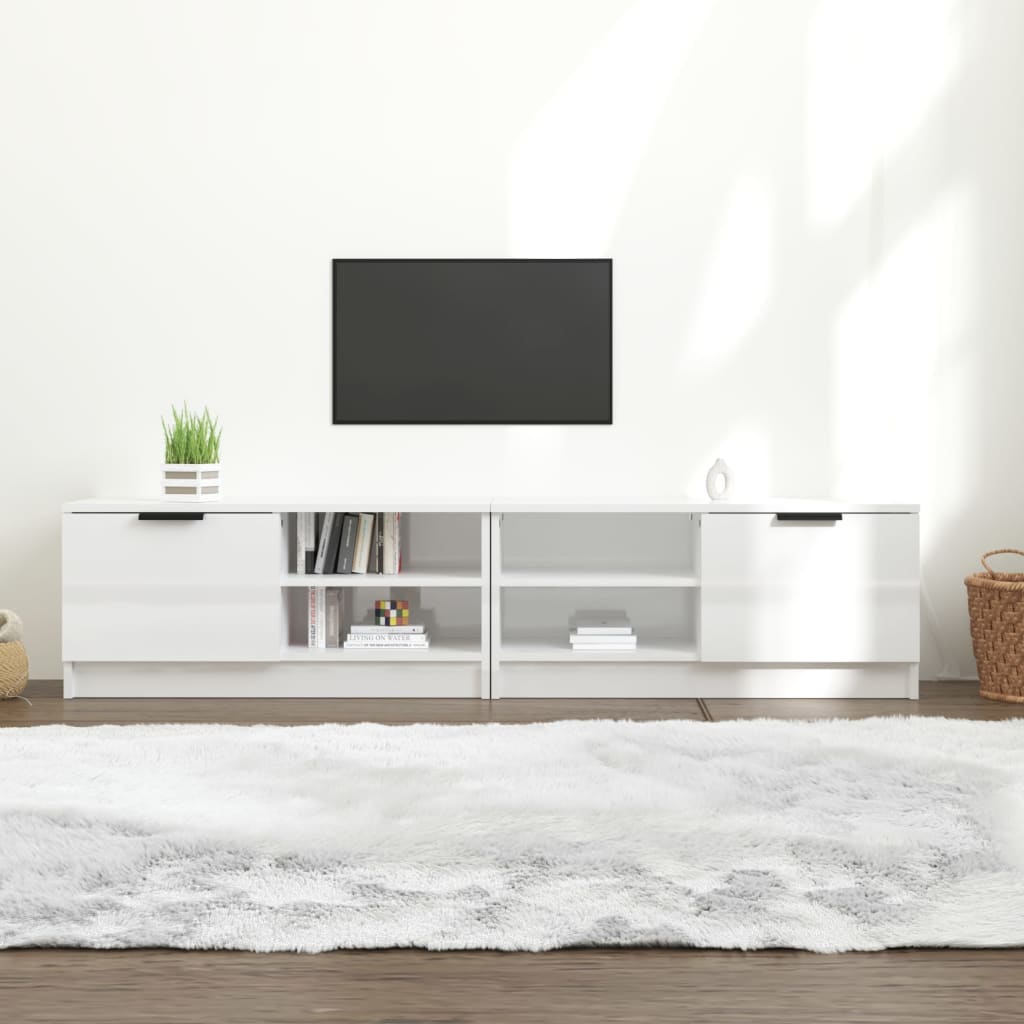 TV spintelės, 2vnt., baltos, 80x35x36,5cm, mediena, blizgios