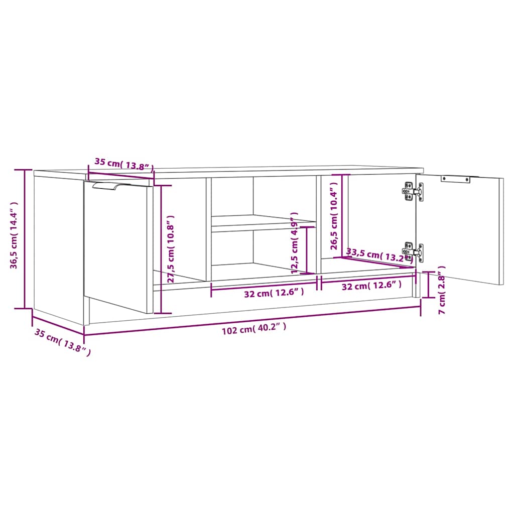 Televizora skapītis, dūmu ozols, 102x35x36,5cm, koks