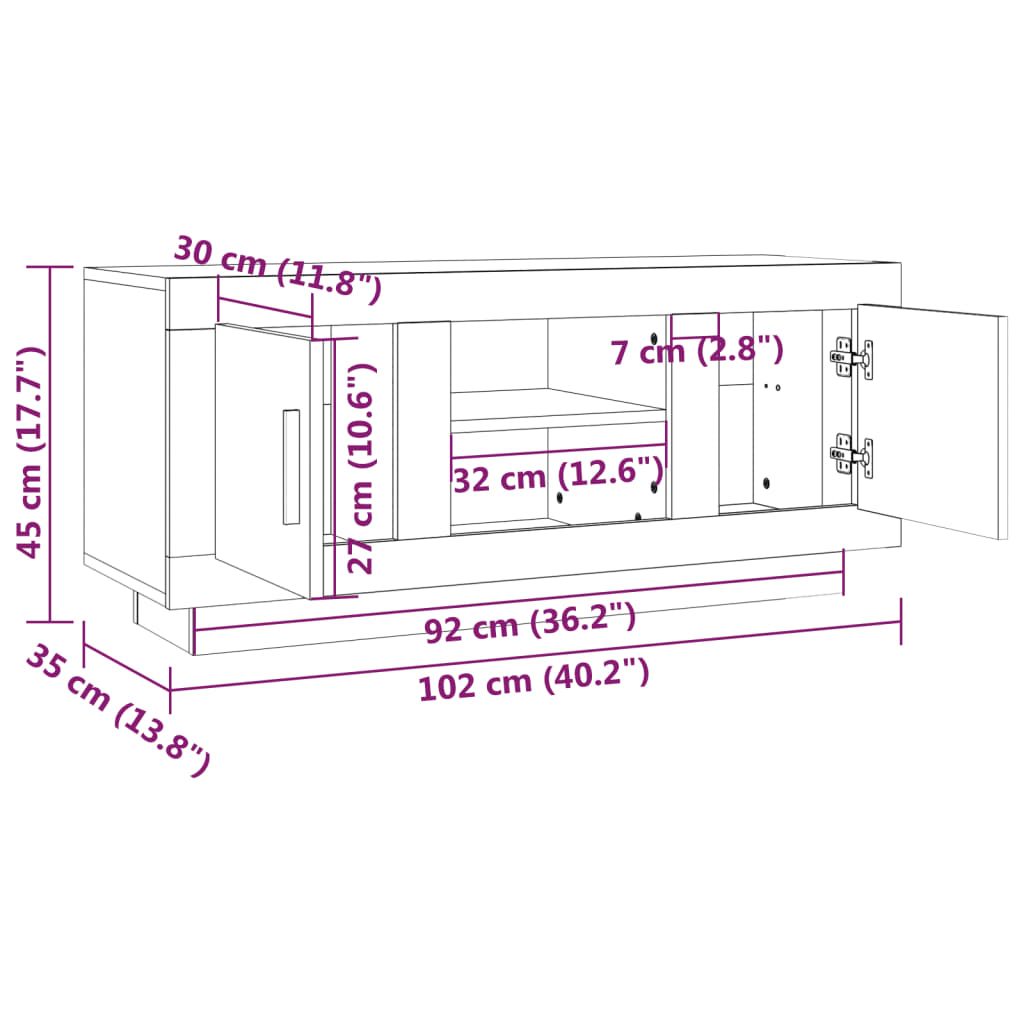 TV cabinet, gray oak, 102x35x45cm, wood