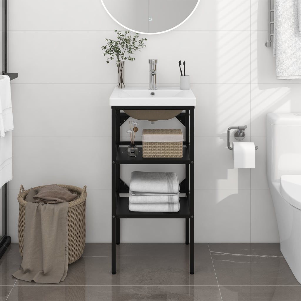 Bathroom vanity with integrated sink, black, iron