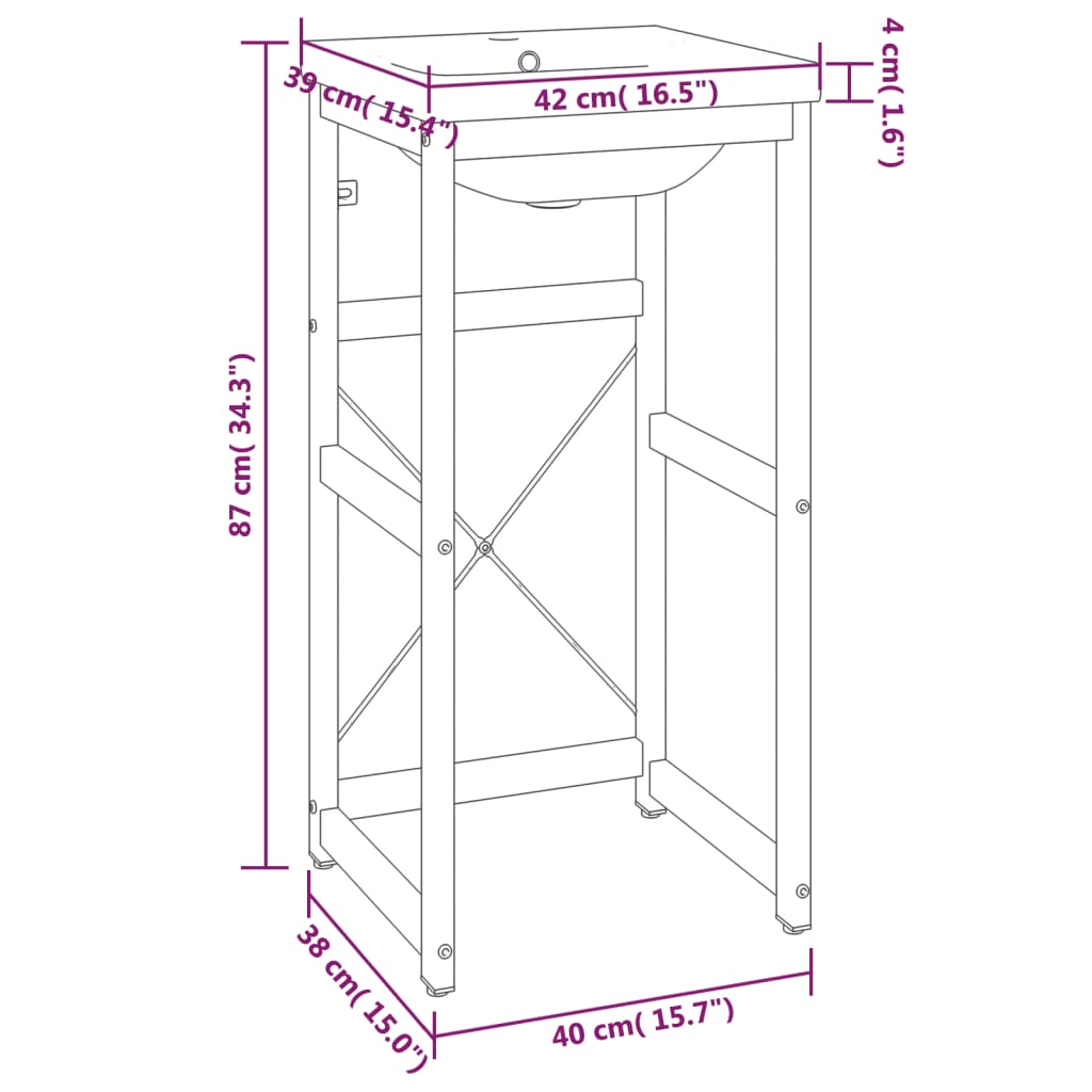 Bathroom vanity with integrated sink, black, iron