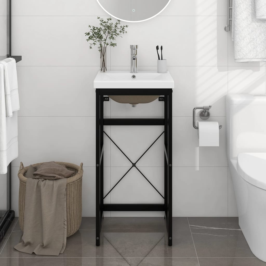 Bathroom vanity with integrated sink, black, iron