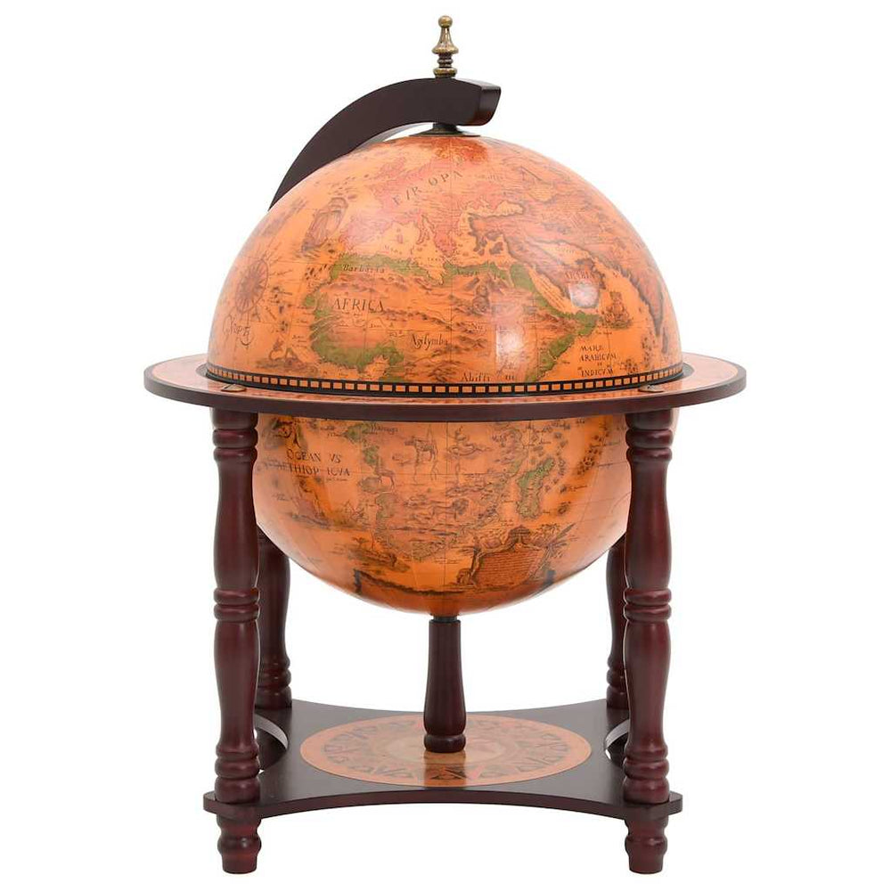 Wine bottle holder in the shape of a globe, brown, solid eucalyptus wood