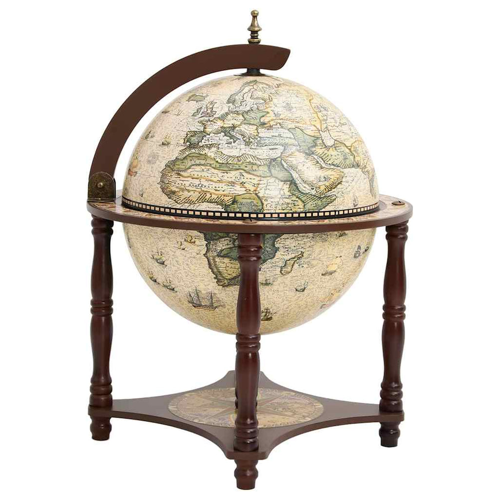 Wine bottle holder in the shape of a globe, brown, solid eucalyptus wood