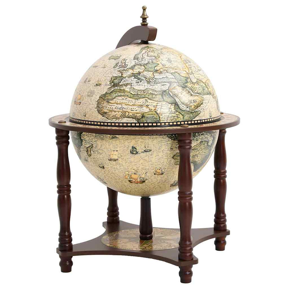 Wine bottle holder in the shape of a globe, brown, solid eucalyptus wood