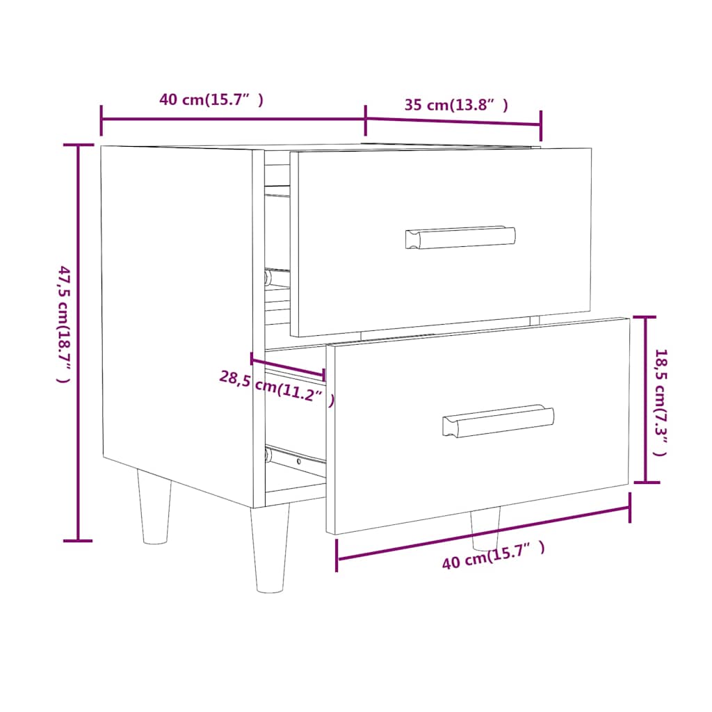 Bedside tables, 2 pcs., white, 40x35x47.5cm