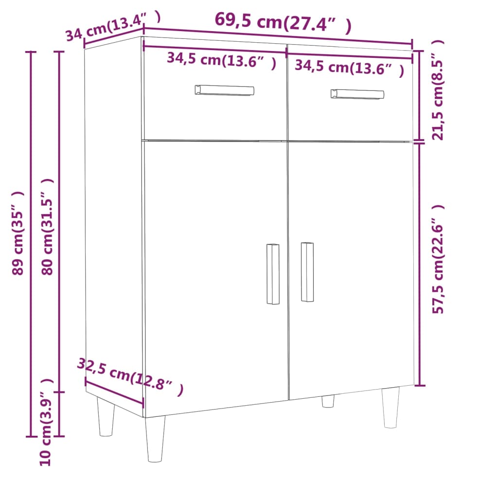 Side cabinet, oak color, 69.5x34x89cm, engineered wood