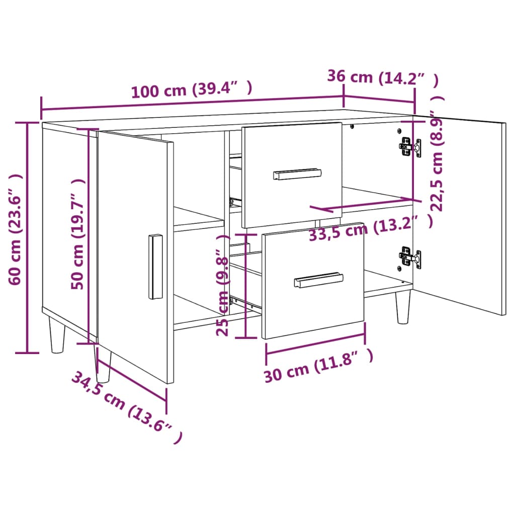 Side cabinet, concrete gray, 100x36x60cm, engineered wood