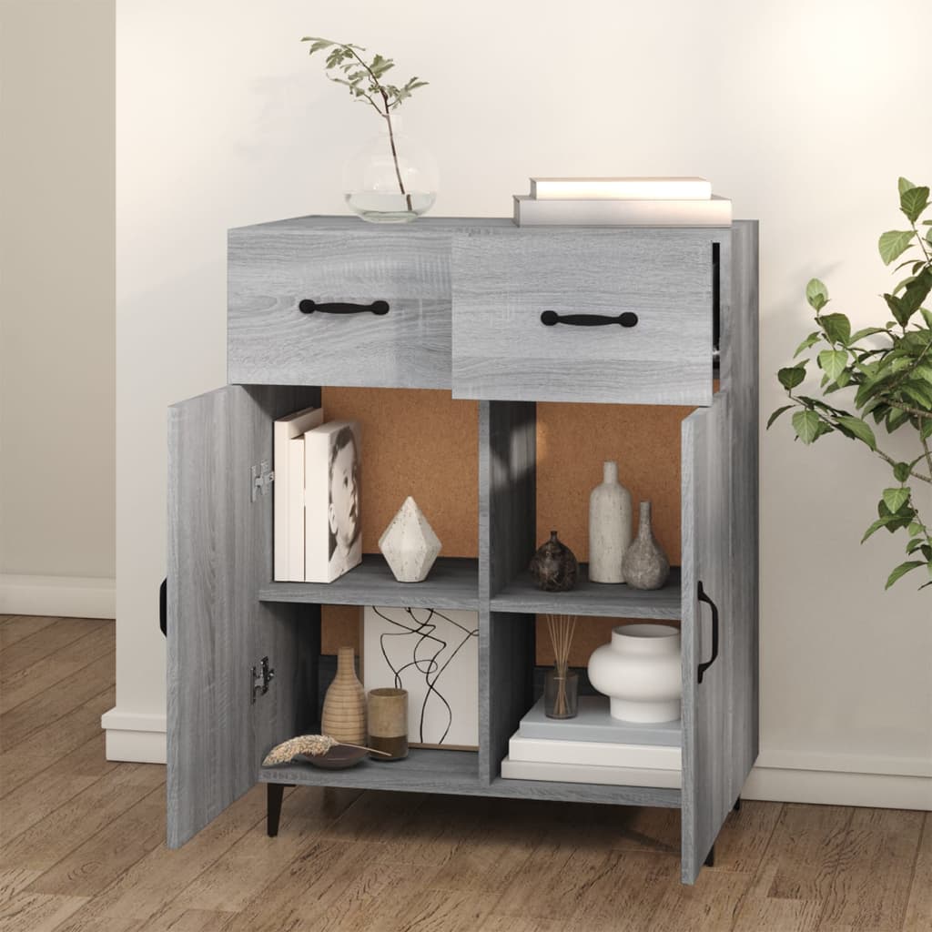 Side cabinet, grey oak, 69.5x34x90cm, engineered wood
