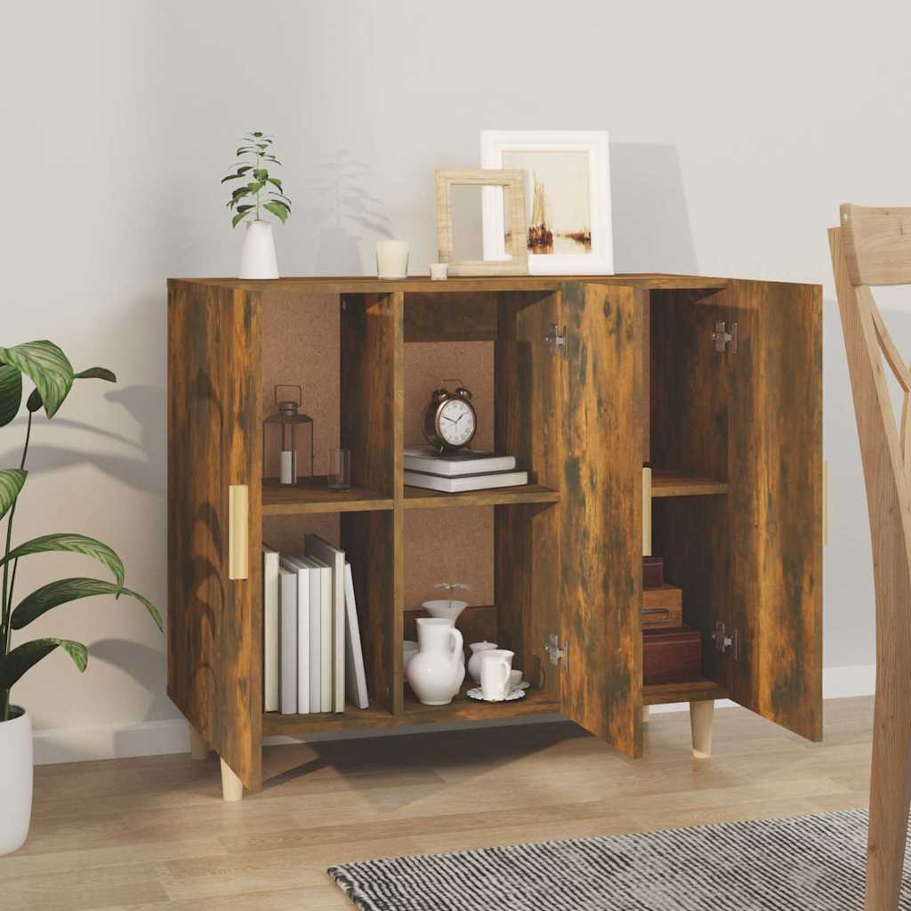 Sideboard, smoked oak, 90x34x80cm, engineered wood