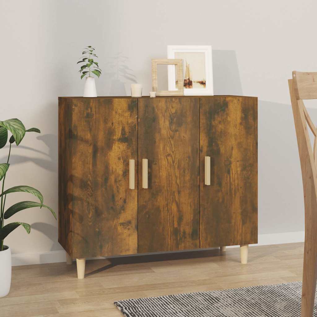 Sideboard, smoked oak, 90x34x80cm, engineered wood