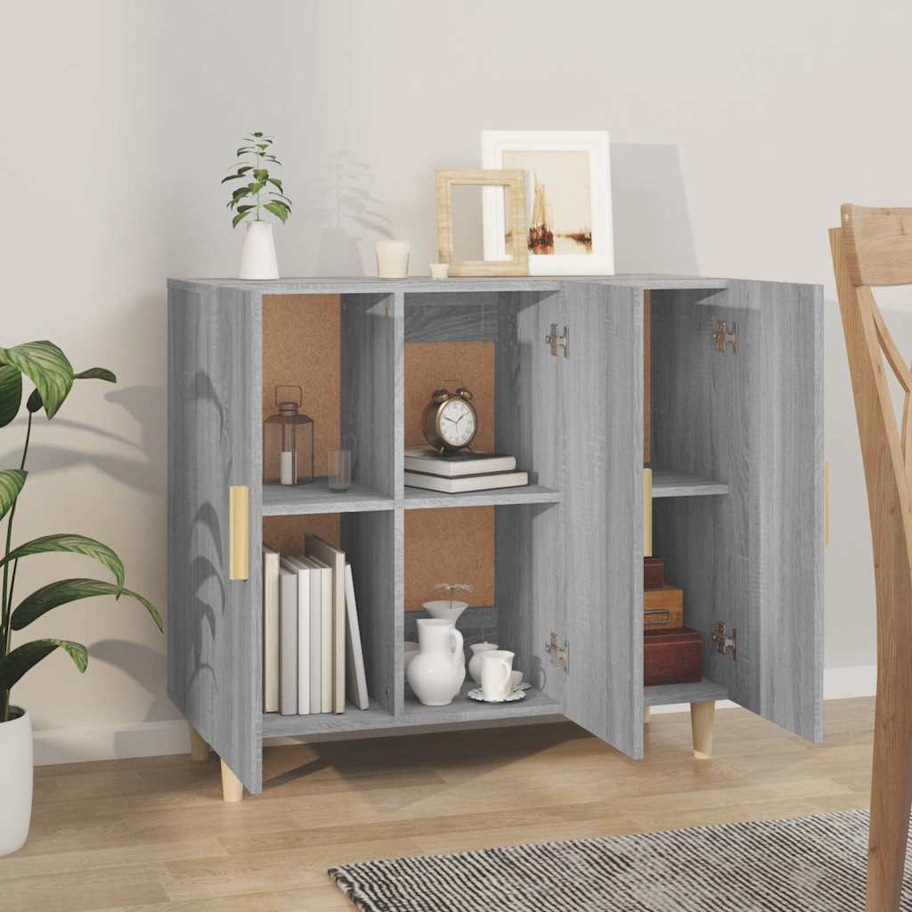 Sideboard, grey oak, 90x34x80cm, engineered wood