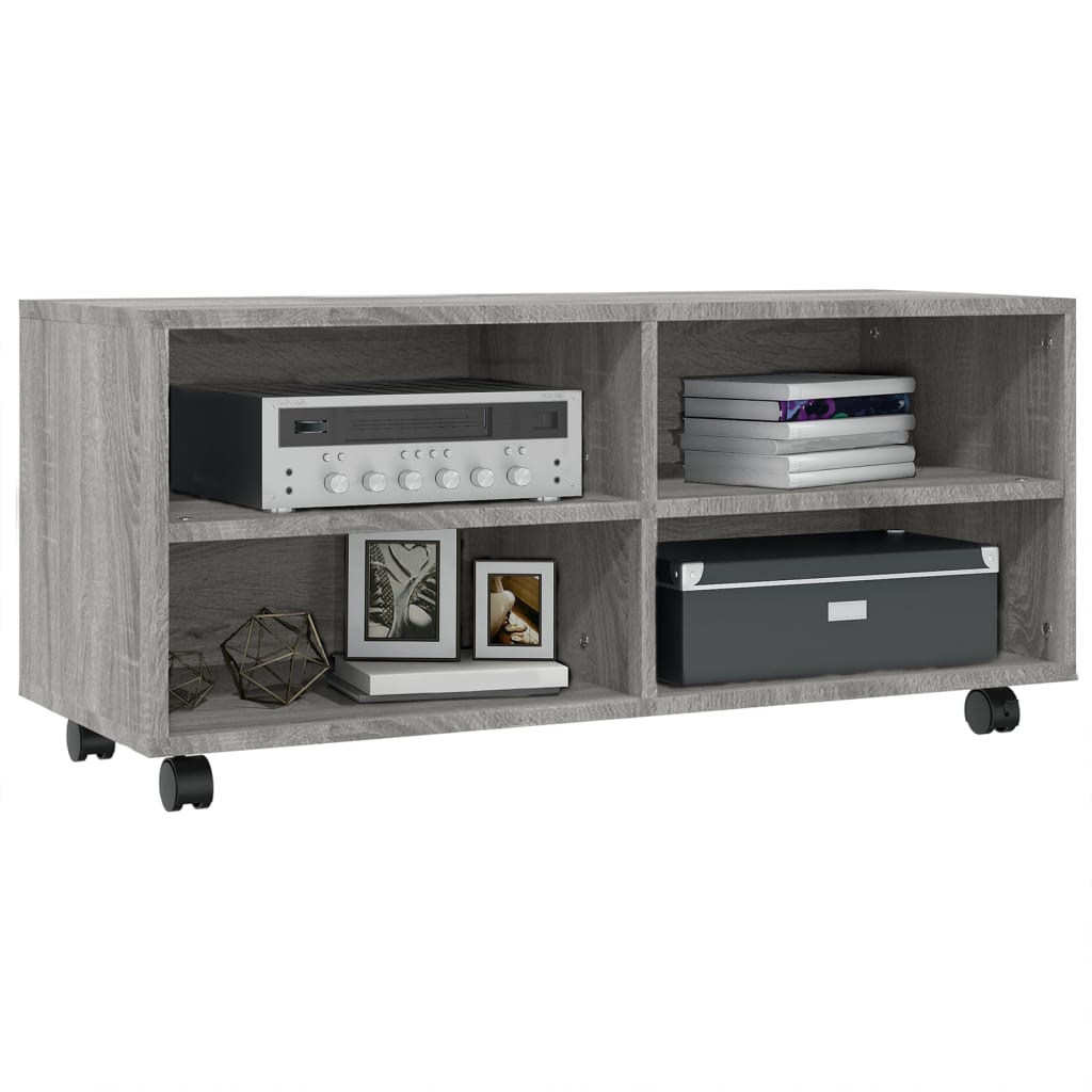 TV cabinet with wheels, grey oak, 90x35x35cm, wood