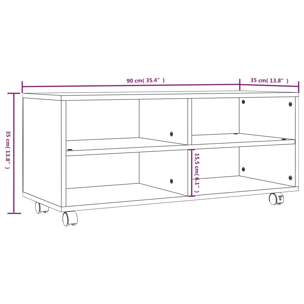 TV cabinet with wheels, grey oak, 90x35x35cm, wood