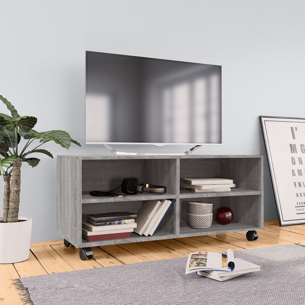 TV cabinet with wheels, grey oak, 90x35x35cm, wood
