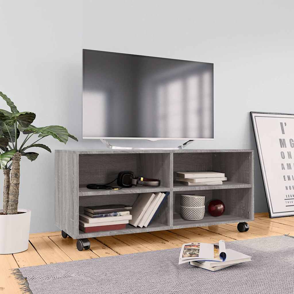 TV spintelė su ratukais, pilka ąžuolo, 90x35x35cm, mediena