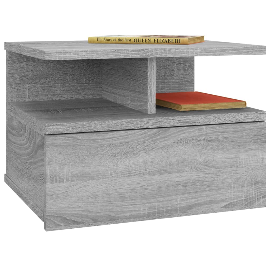 Wall-mounted nightstand, grey, 40x31x27cm, wood
