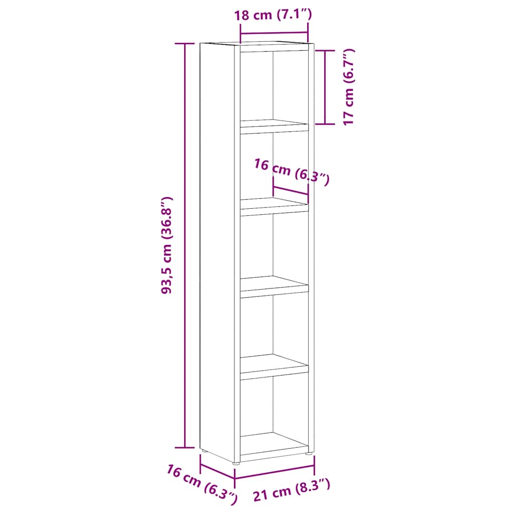 CD/DVD cabinets, 2 pcs., oak, 21x16x93.5cm, wood