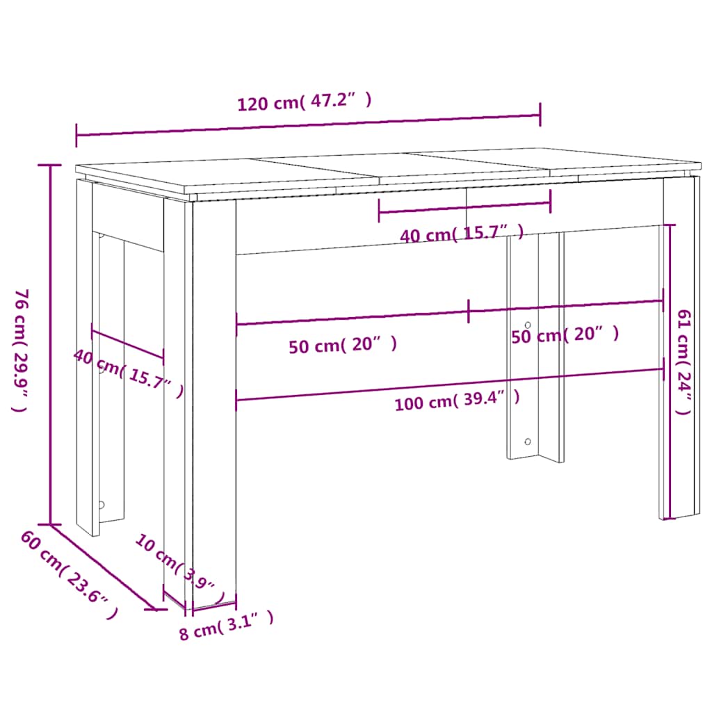 Dining table, smoky oak, 120x60x76cm, treated wood