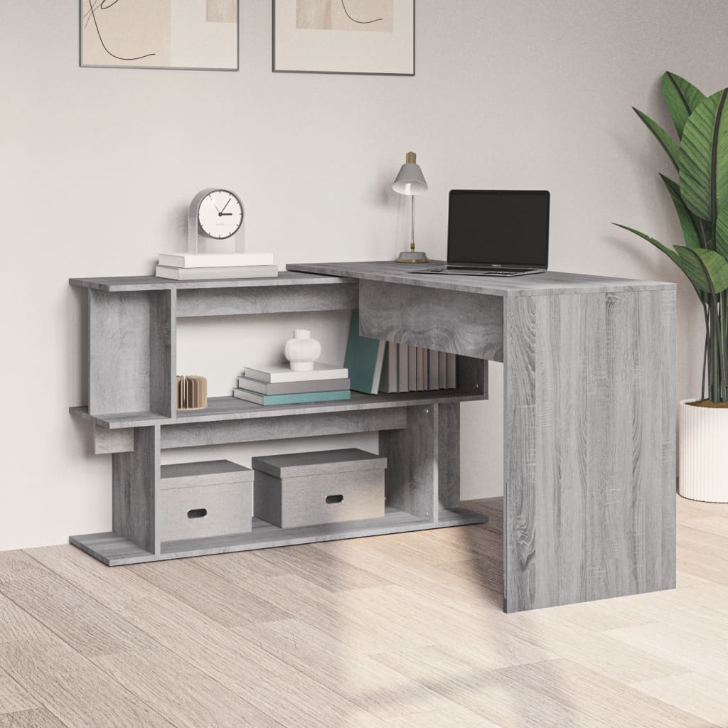 Corner writing desk, grey oak, 200x50x76cm, wood
