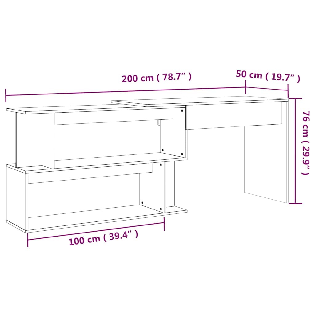 Corner writing desk, grey oak, 200x50x76cm, wood