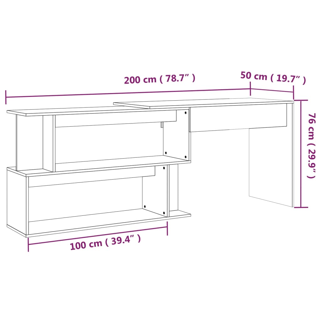 Corner writing desk, grey oak, 200x50x76cm, wood